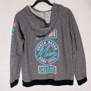 Surf Style South Beach Miami Grey Zip Hoodie W Pink Blue Logo L